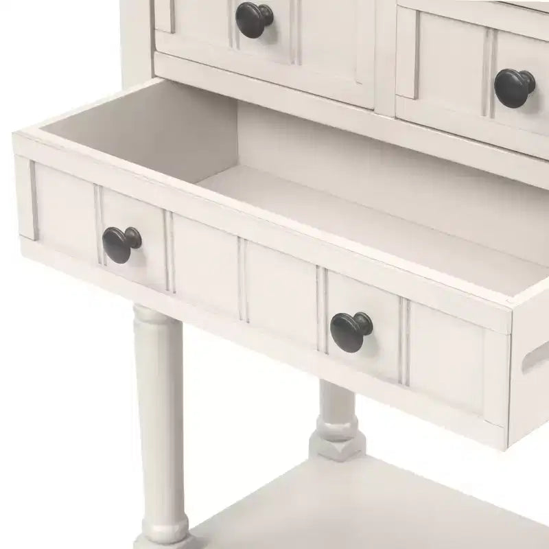 Console étroite classique avec trois tiroirs de rangement et une étagère inférieure