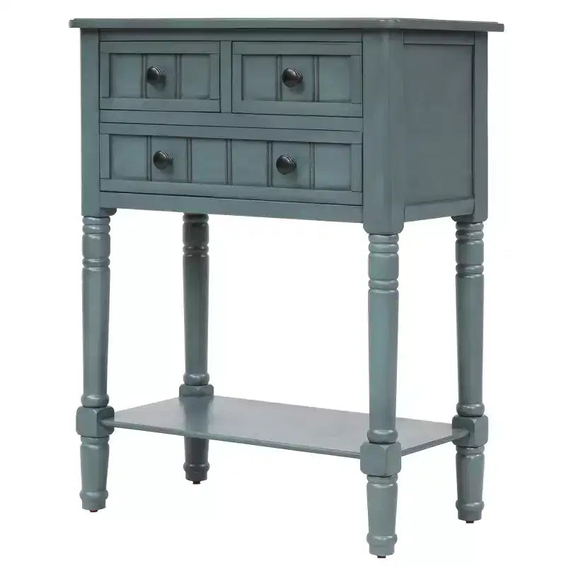 Console étroite classique avec trois tiroirs de rangement et une étagère inférieure