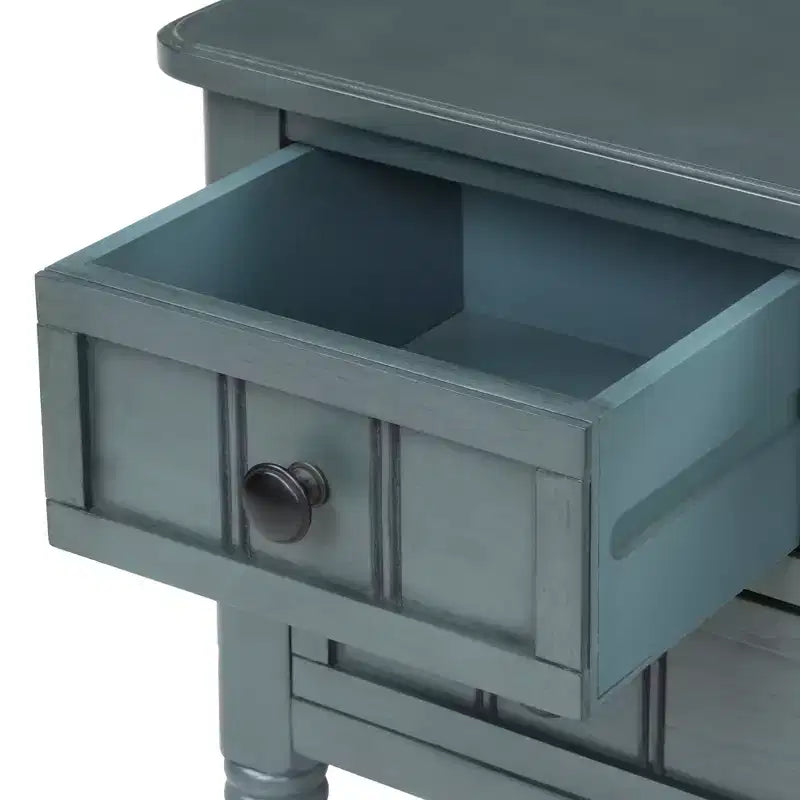 Console étroite classique avec trois tiroirs de rangement et une étagère inférieure