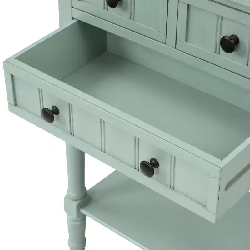 Console étroite classique avec trois tiroirs de rangement et une étagère inférieure