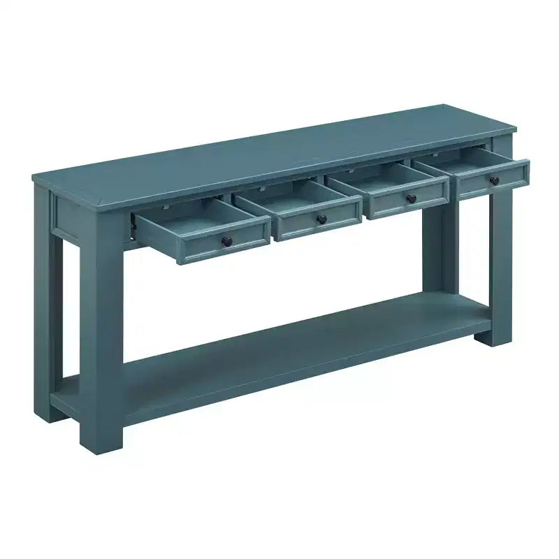 Console Rustique Rectangulaire en Bois avec 4 Tiroirs de Rangement et Étagère Inférieure