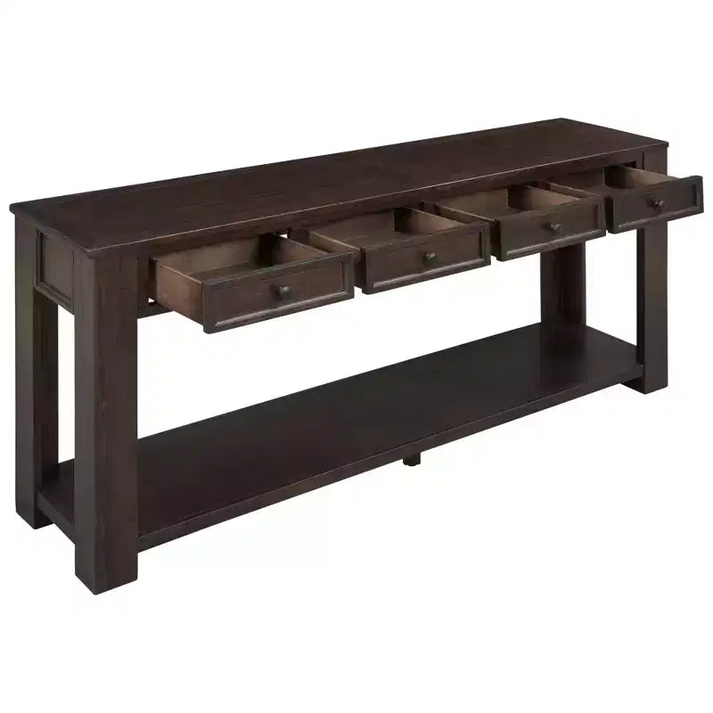 Console Rustique Rectangulaire en Bois avec 4 Tiroirs de Rangement et Étagère Inférieure