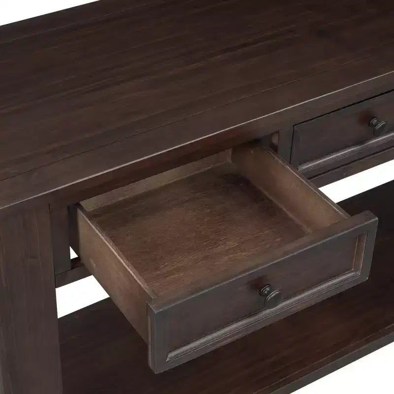 Console Rustique Rectangulaire en Bois avec 4 Tiroirs de Rangement et Étagère Inférieure