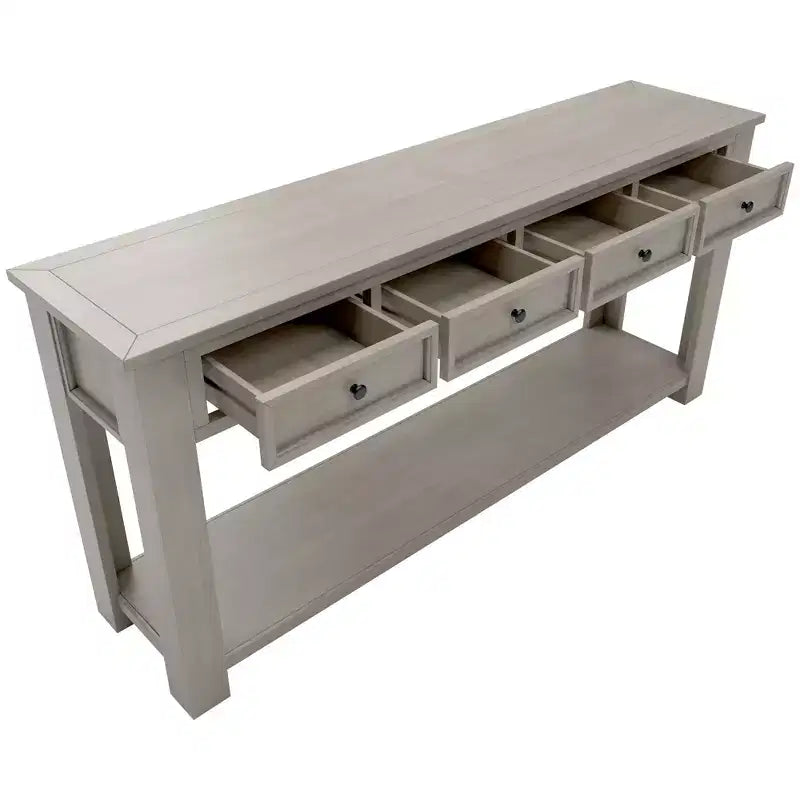 Console Rustique Rectangulaire en Bois avec 4 Tiroirs de Rangement et Étagère Inférieure