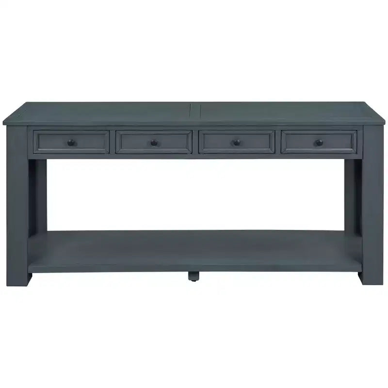 Console Rustique Rectangulaire en Bois avec 4 Tiroirs de Rangement et Étagère Inférieure