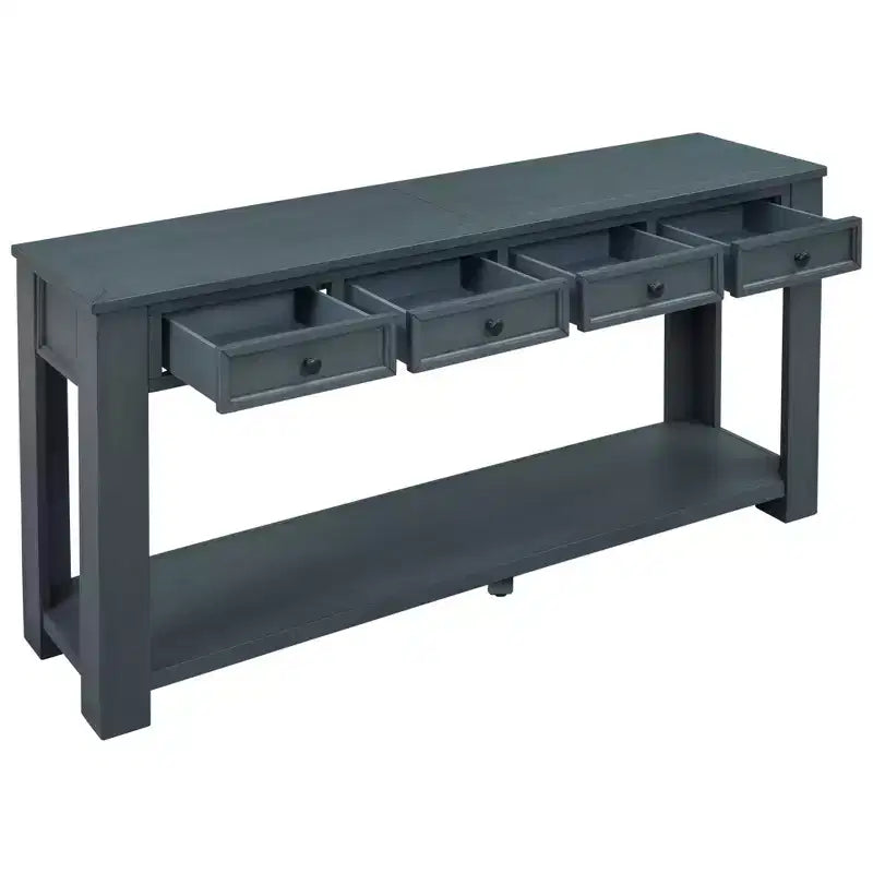 Console Rustique Rectangulaire en Bois avec 4 Tiroirs de Rangement et Étagère Inférieure