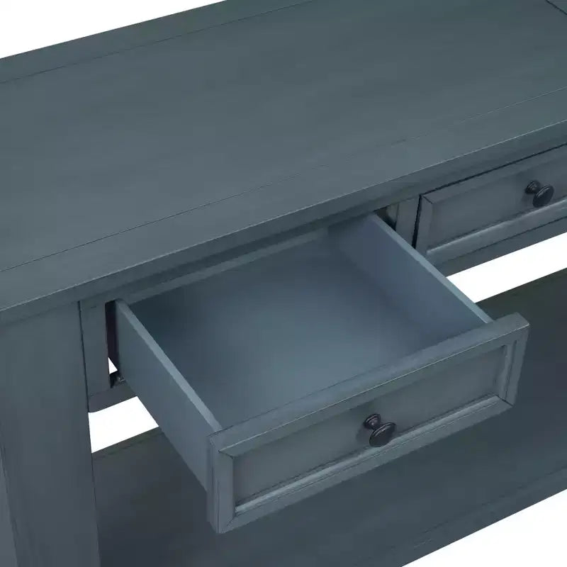 Console Rustique Rectangulaire en Bois avec 4 Tiroirs de Rangement et Étagère Inférieure