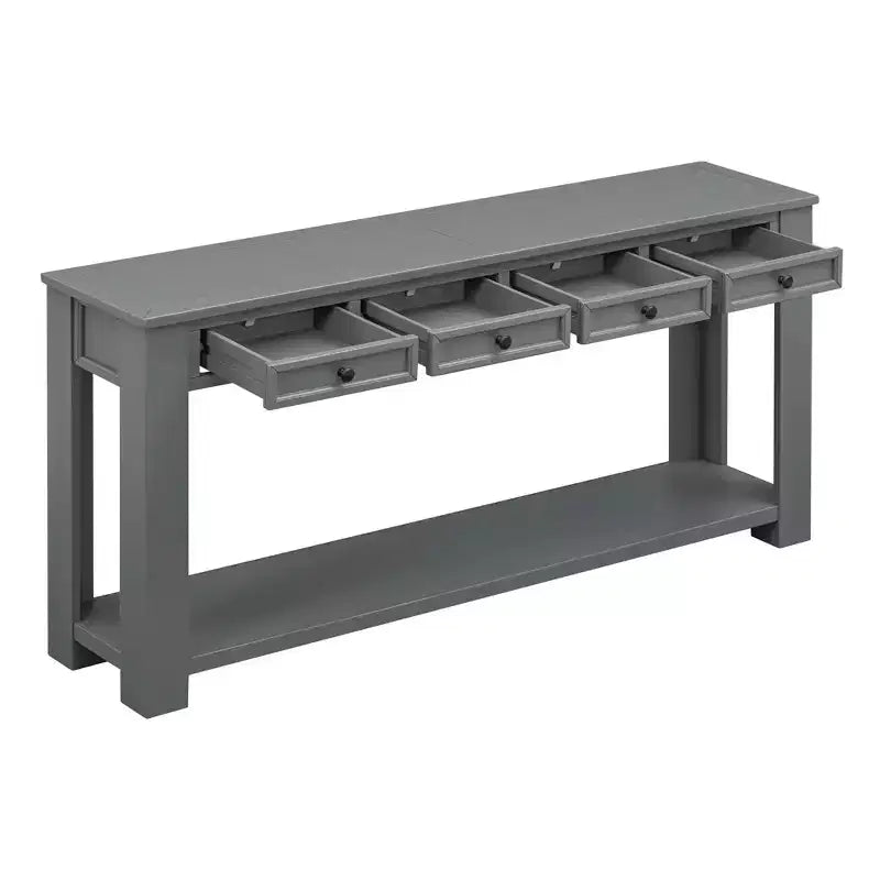 Console Rustique Rectangulaire en Bois avec 4 Tiroirs de Rangement et Étagère Inférieure