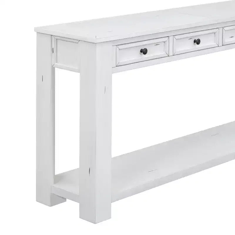 Console Rustique Rectangulaire en Bois avec 4 Tiroirs de Rangement et Étagère Inférieure