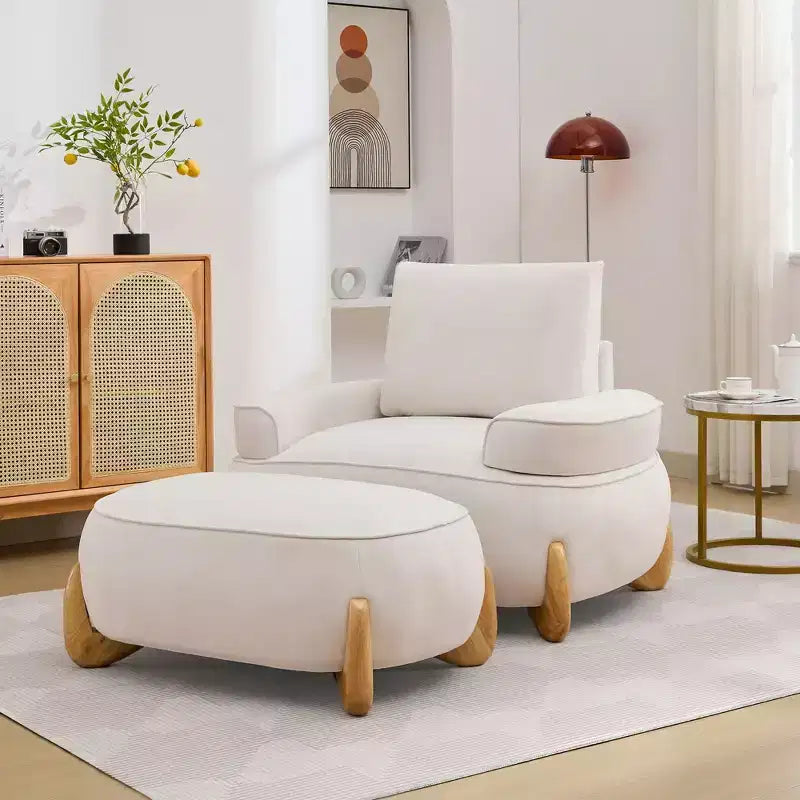 Pouffe de confort surdimensionné en velours de 38,58'', avec pieds en bois massif, grands repose-pieds pour chambre à coucher, salon, chambre d'enfant