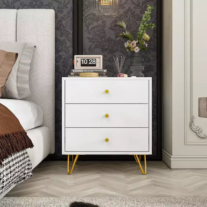 Famapy White Fashion Nightstand Table 3 - Slide Drawer Beautiful and Durable