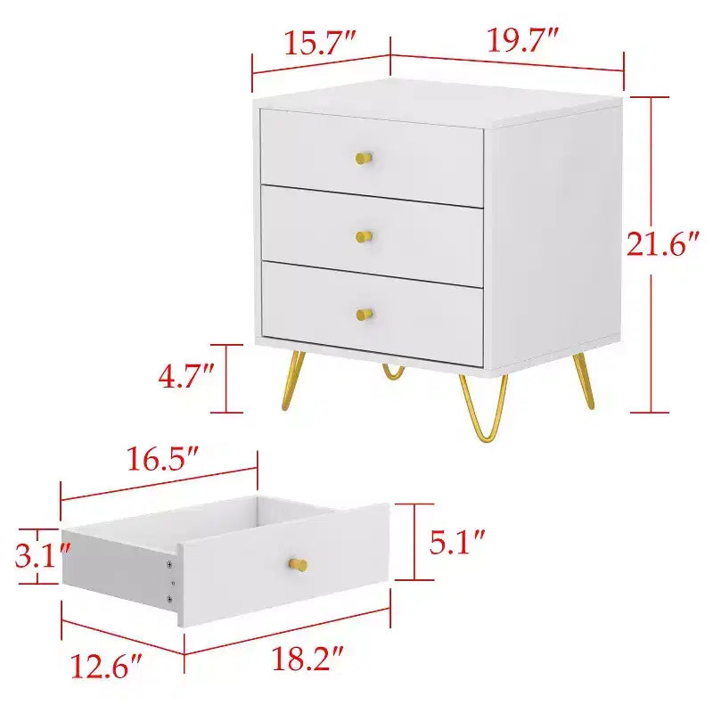 Table de Chevet Blanche 3 Tiroirs Coulissants Belle et Durable