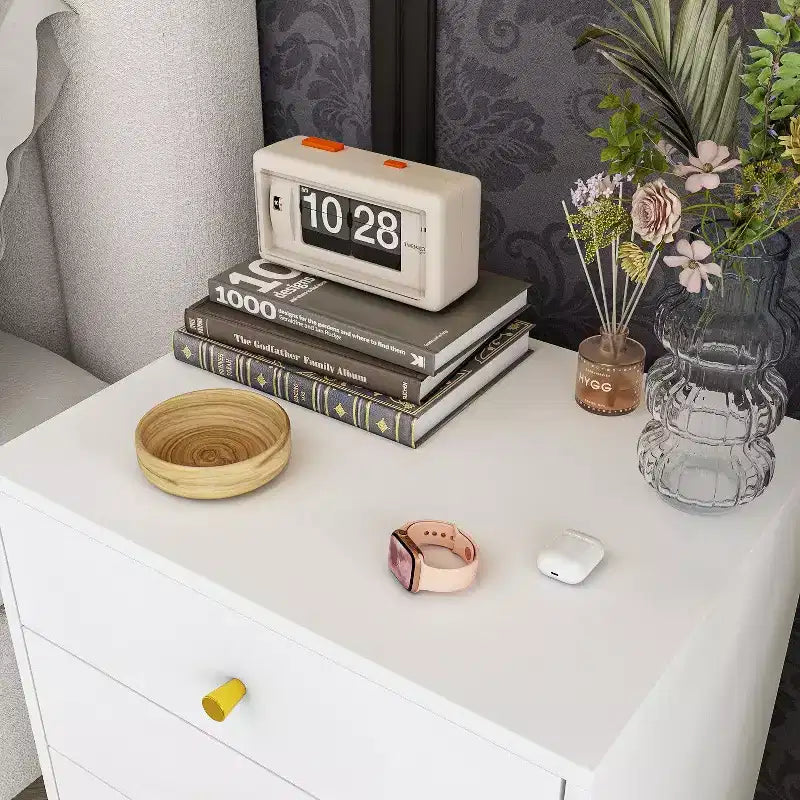 Table de Chevet Blanche 3 Tiroirs Coulissants Belle et Durable