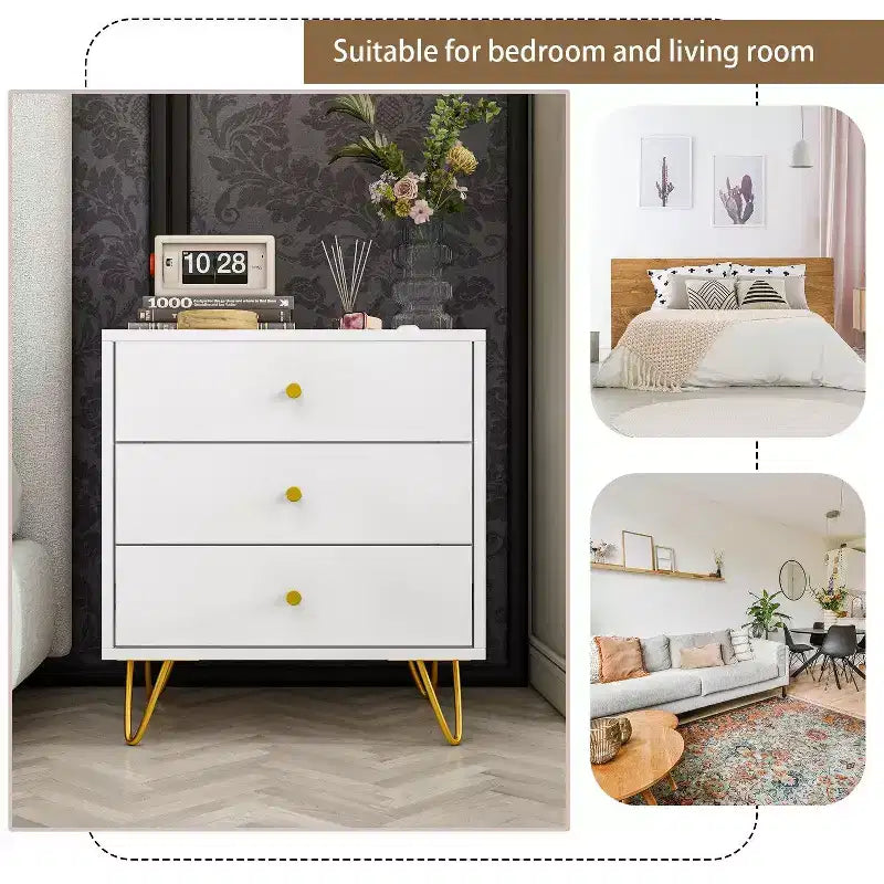 Table de Chevet Blanche 3 Tiroirs Coulissants Belle et Durable