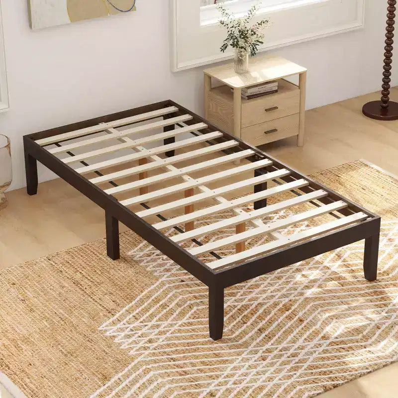Costway Twin/Full/Queen Size Wooden Platform Bed Frame 14 with Rubber Wood Legs Under-bed Storage Brown