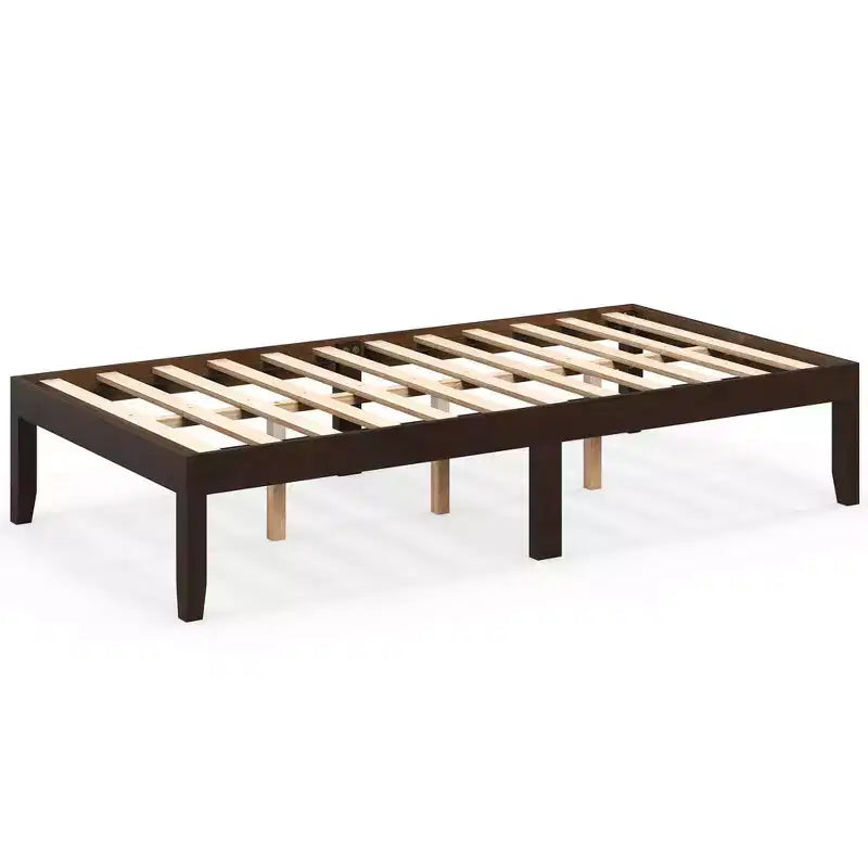 Cadre de lit plateforme en bois double/grand lit/très grand lit 14 avec pieds en bois d'hévéa et rangement sous le lit Marron