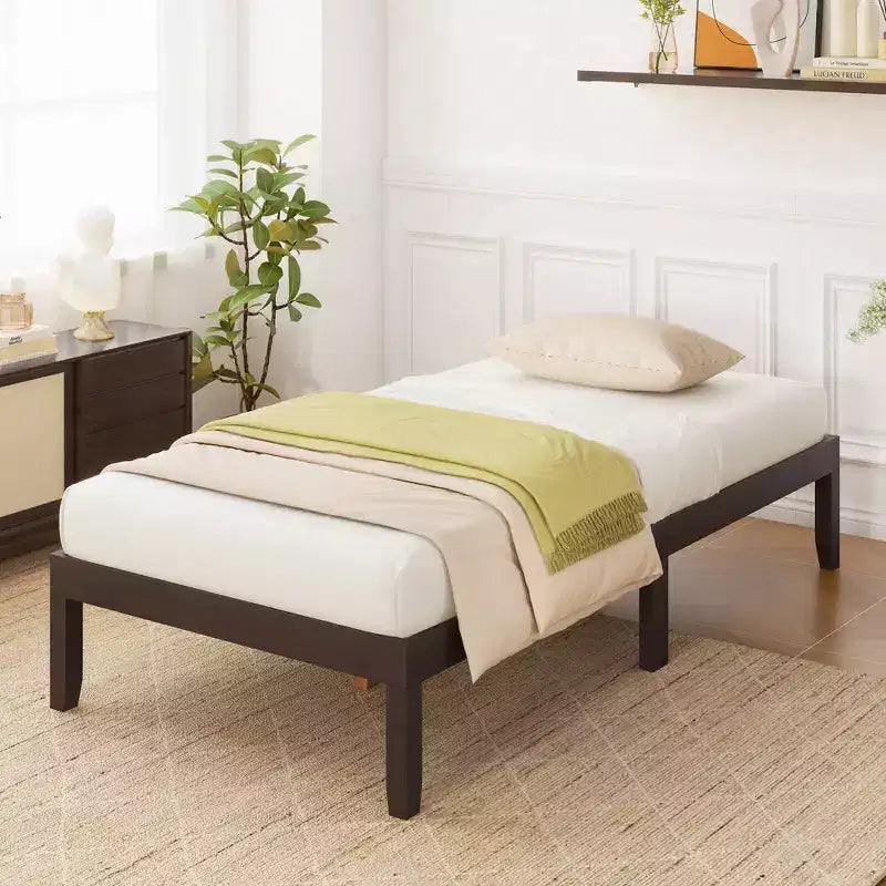 Cadre de lit plateforme en bois double/grand lit/très grand lit 14 avec pieds en bois d'hévéa et rangement sous le lit Marron