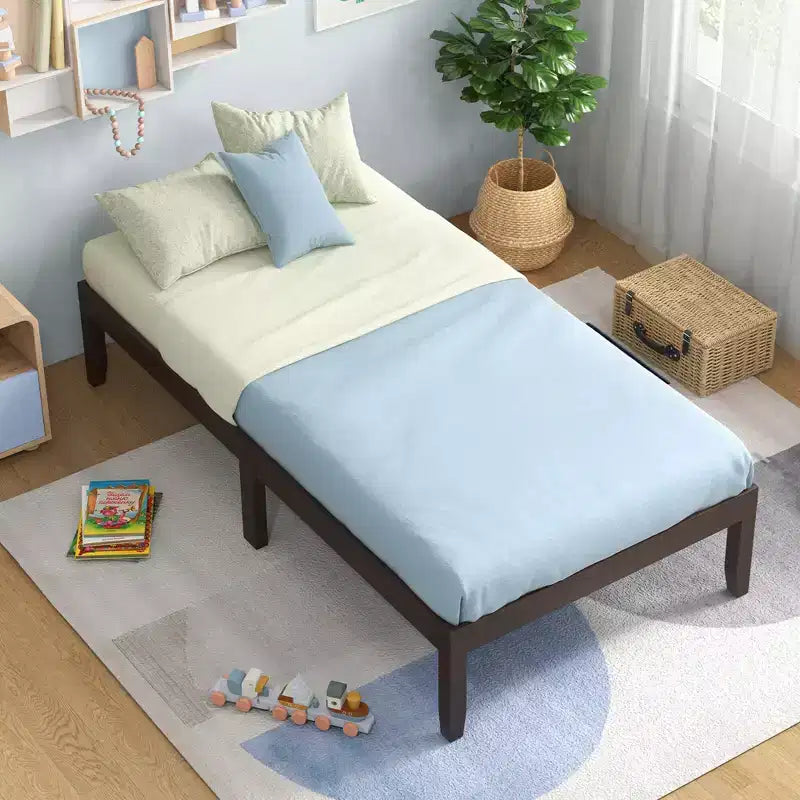 Cadre de lit plateforme en bois double/grand lit/très grand lit 14 avec pieds en bois d'hévéa et rangement sous le lit Marron