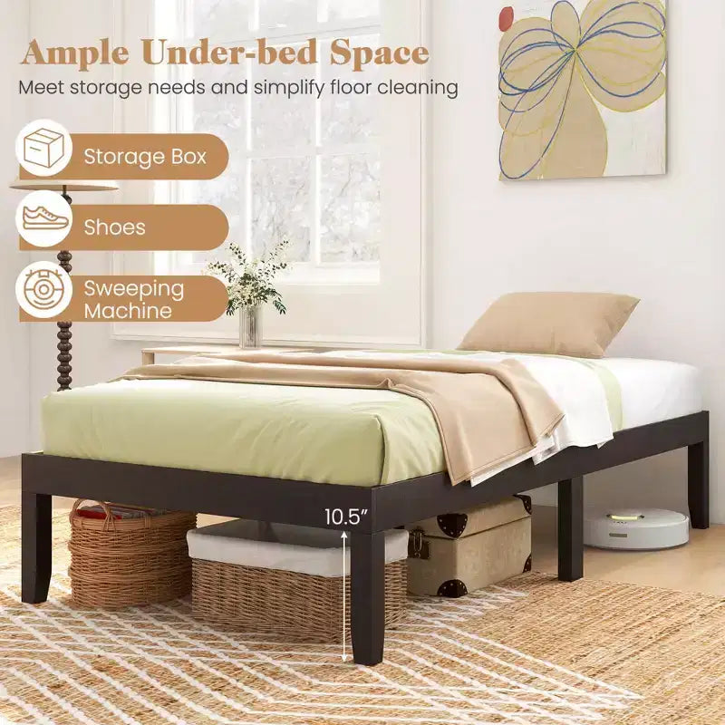 Cadre de lit plateforme en bois double/grand lit/très grand lit 14 avec pieds en bois d'hévéa et rangement sous le lit Marron