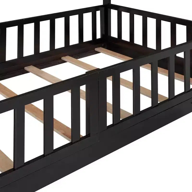 Lit superposé simple sur simple avec toboggan et échelle, garde-corps pleine longueur, cadre en bois massif