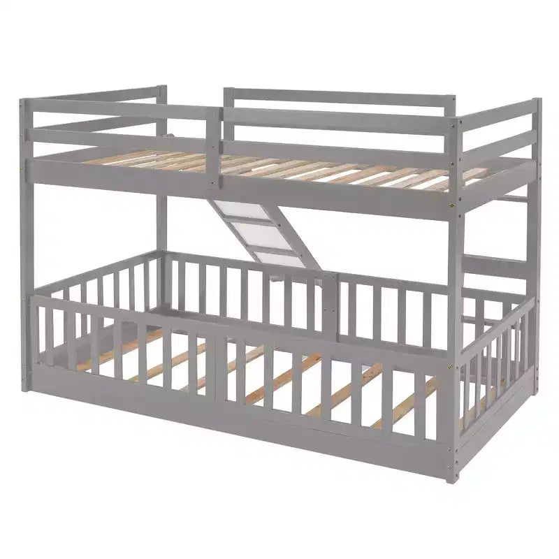 Lit superposé simple sur simple avec toboggan et échelle, garde-corps pleine longueur, cadre en bois massif