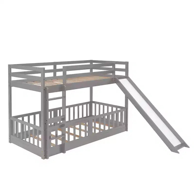 Lit superposé simple sur simple avec toboggan et échelle, garde-corps pleine longueur, cadre en bois massif