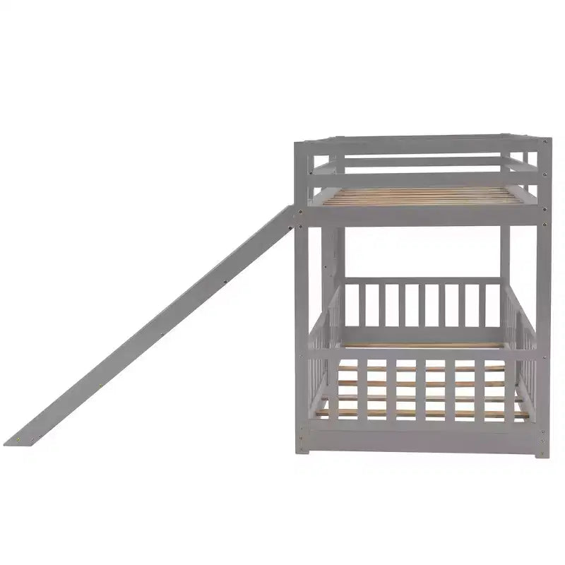 Lit superposé simple sur simple avec toboggan et échelle, garde-corps pleine longueur, cadre en bois massif
