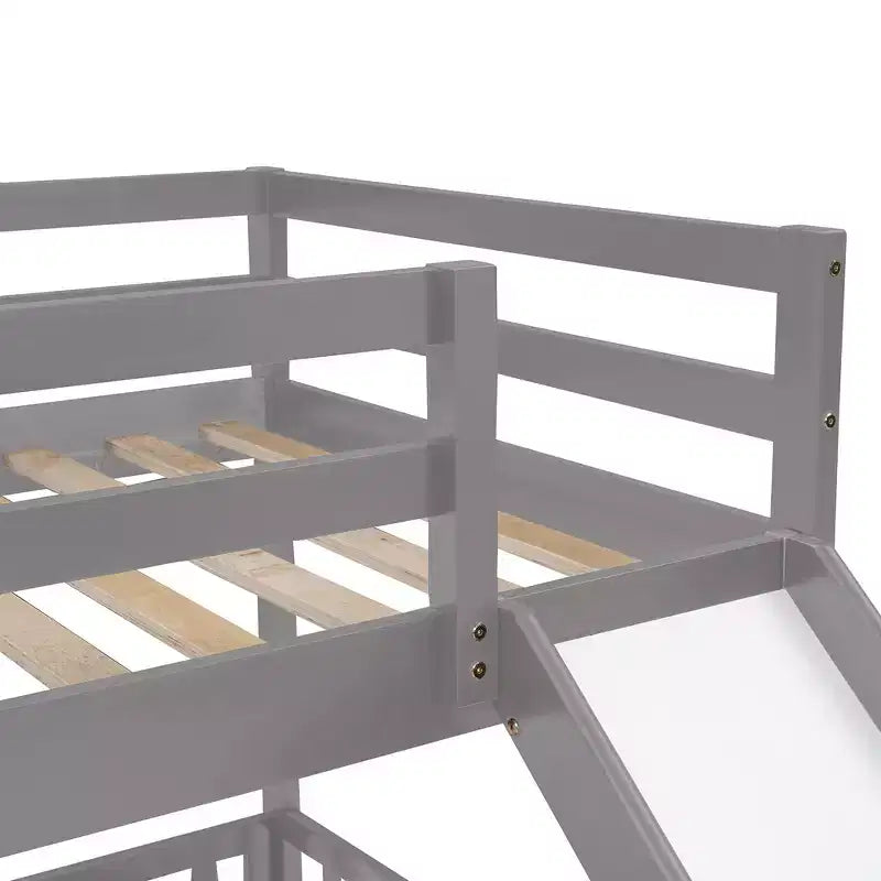 Lit superposé simple sur simple avec toboggan et échelle, garde-corps pleine longueur, cadre en bois massif