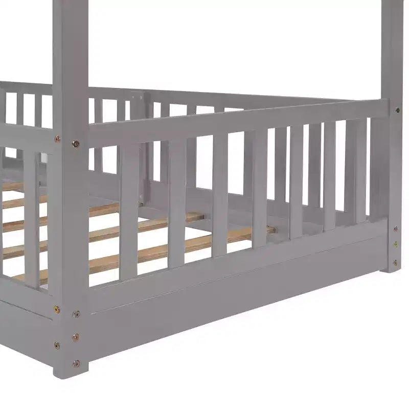 Lit superposé simple sur simple avec toboggan et échelle, garde-corps pleine longueur, cadre en bois massif