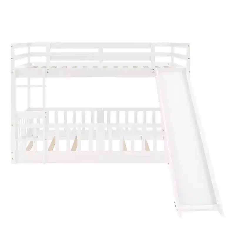 Lit superposé simple sur simple avec toboggan et échelle, garde-corps pleine longueur, cadre en bois massif