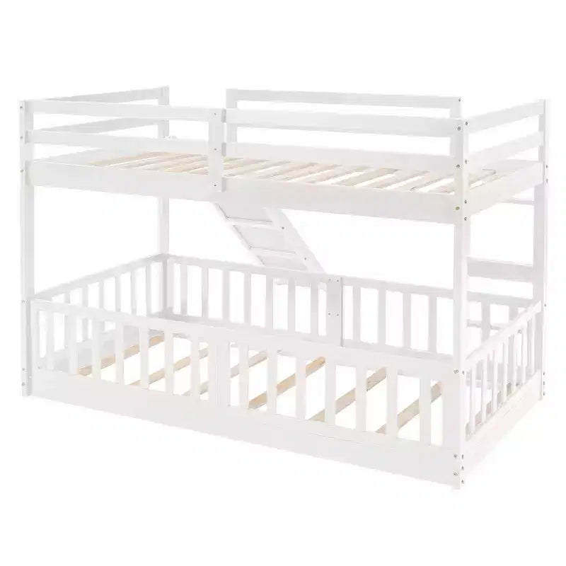 Lit superposé simple sur simple avec toboggan et échelle, garde-corps pleine longueur, cadre en bois massif