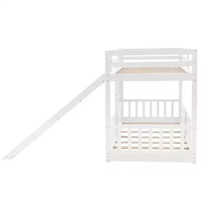 Lit superposé simple sur simple avec toboggan et échelle, garde-corps pleine longueur, cadre en bois massif