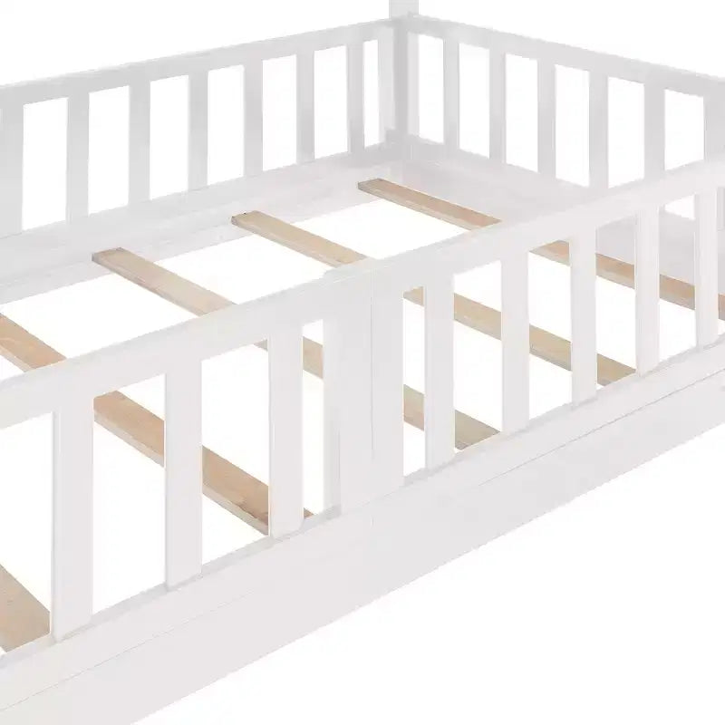 Lit superposé simple sur simple avec toboggan et échelle, garde-corps pleine longueur, cadre en bois massif