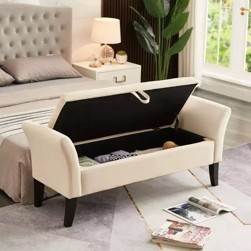 TUYOHW Rectangle Storage Bench,51.5 End of Bed Ottoman Bench with Solid Wood Legs,Velvet Ottoman for Living Room,Bedroom,Entryway,Beige