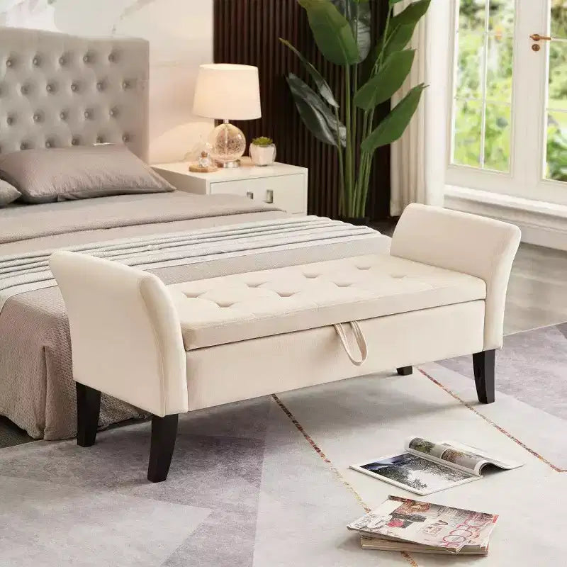 Banc de rangement rectangulaire, banc ottoman de bout de lit de 51,5 po