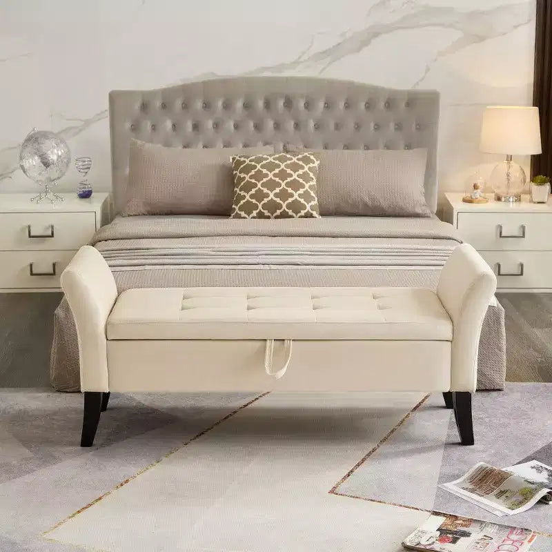 Banc de rangement rectangulaire, banc ottoman de bout de lit de 51,5 po