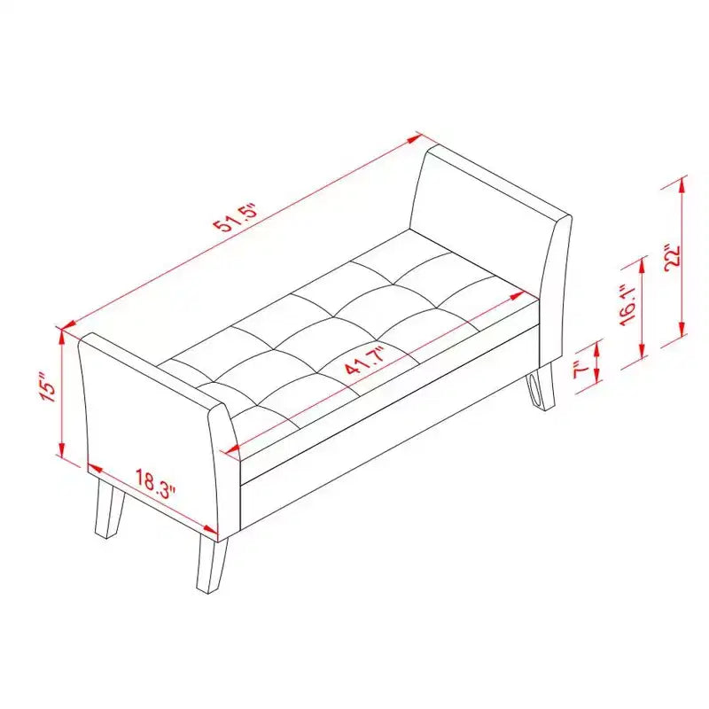Banc de rangement rectangulaire, banc ottoman de bout de lit de 51,5 po