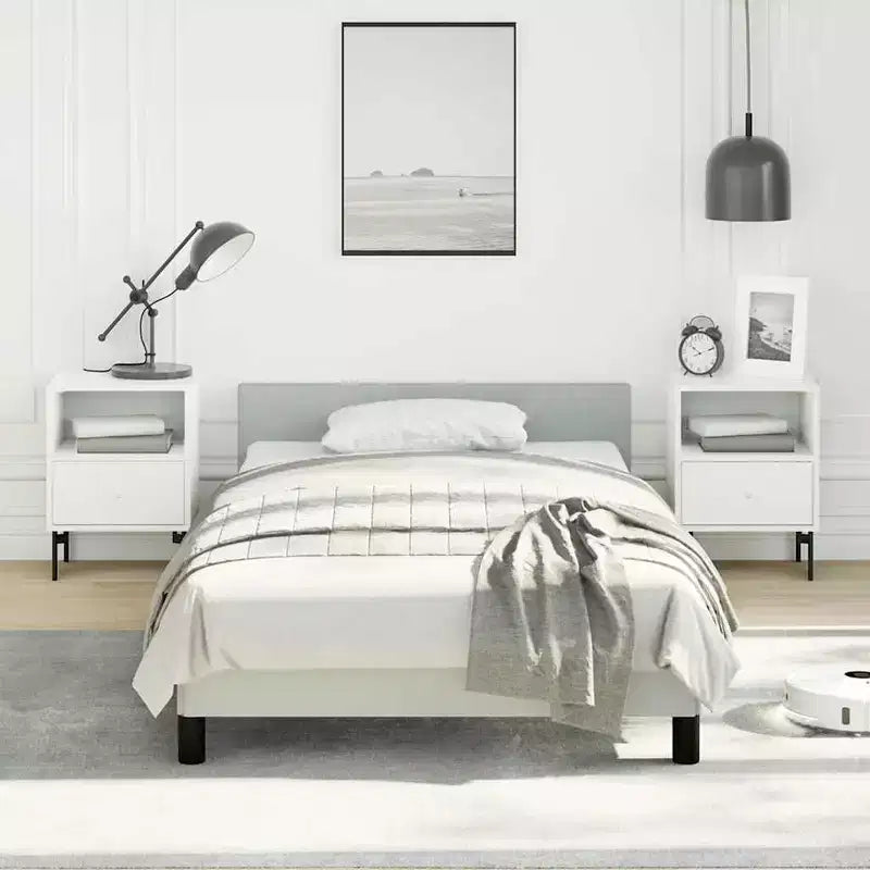Bed Frame With Headboard Light Grey Velvet, Plywood, Engineered Wood