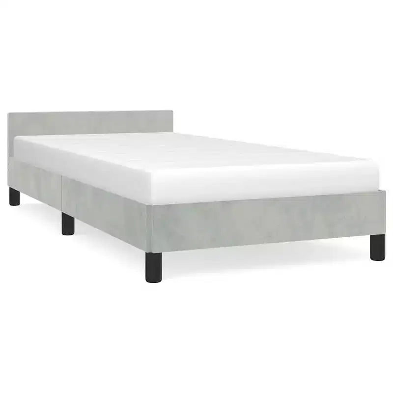 Cadre de lit avec tête de lit velours gris clair, contreplaqué, bois manufacturé