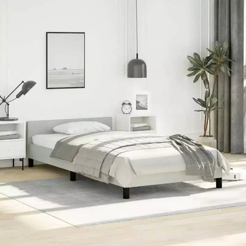 Cadre de lit avec tête de lit velours gris clair, contreplaqué, bois manufacturé