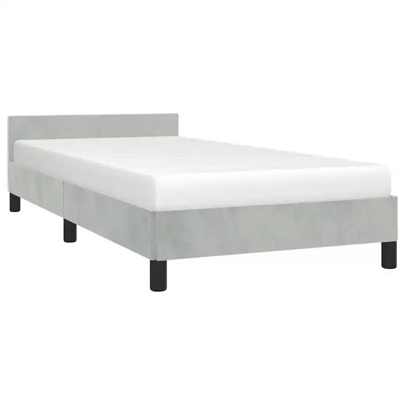 Cadre de lit avec tête de lit velours gris clair, contreplaqué, bois manufacturé