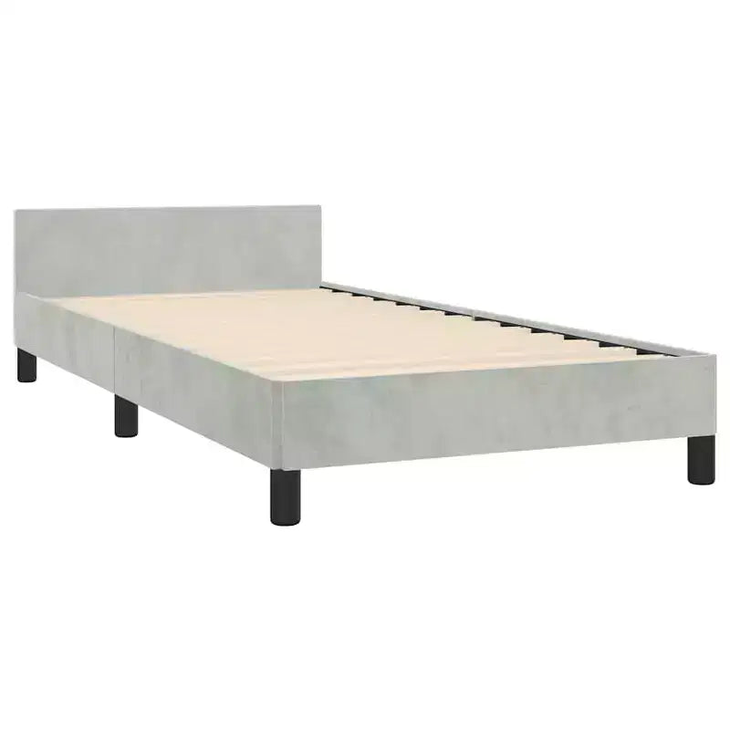 Cadre de lit avec tête de lit velours gris clair, contreplaqué, bois manufacturé