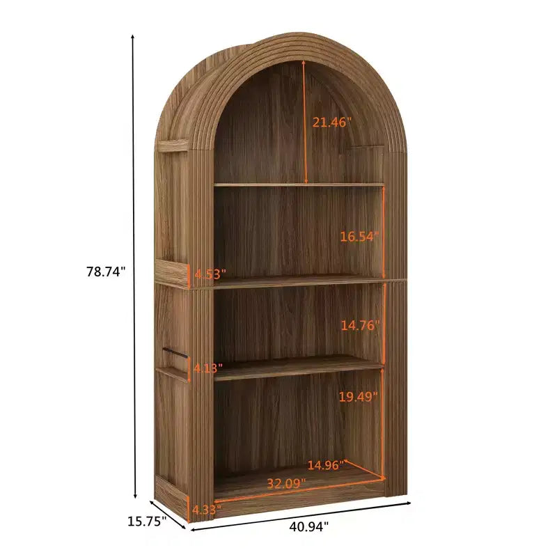 Étagère bibliothèque arquée à 4 niveaux de style Mid-century, armoire de rangement ouverte en bois pour bureau et salon.