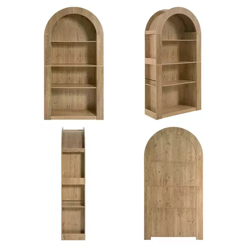 Étagère bibliothèque arquée à 4 niveaux de style Mid-century, armoire de rangement ouverte en bois pour bureau et salon.