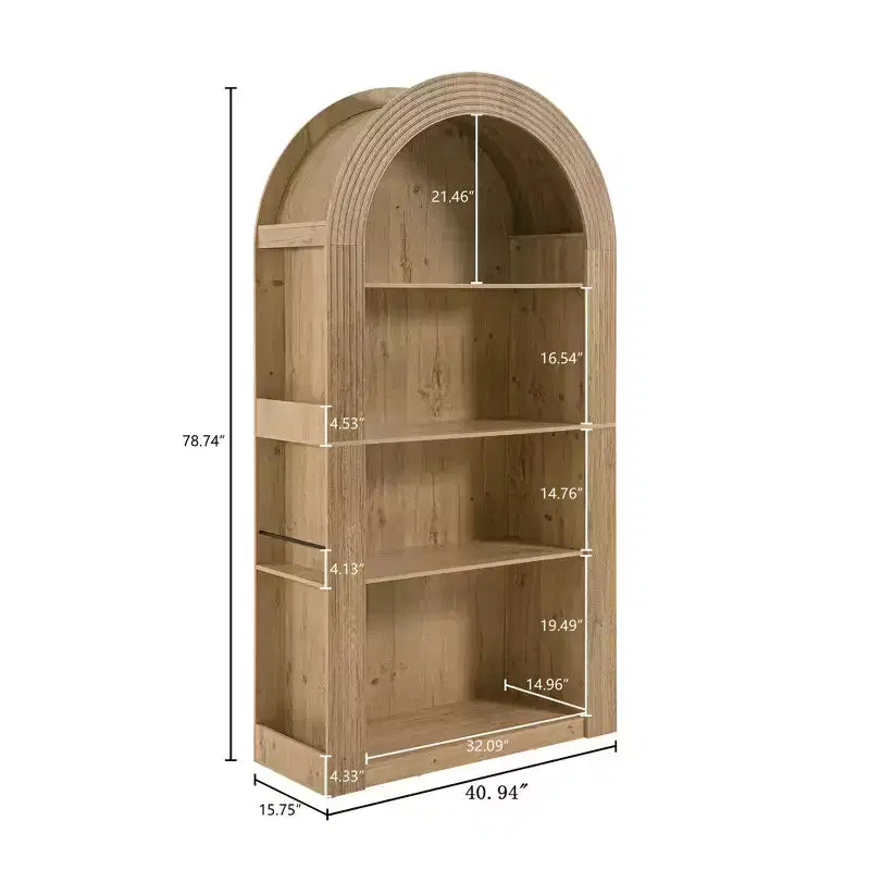 Étagère bibliothèque arquée à 4 niveaux de style Mid-century, armoire de rangement ouverte en bois pour bureau et salon.