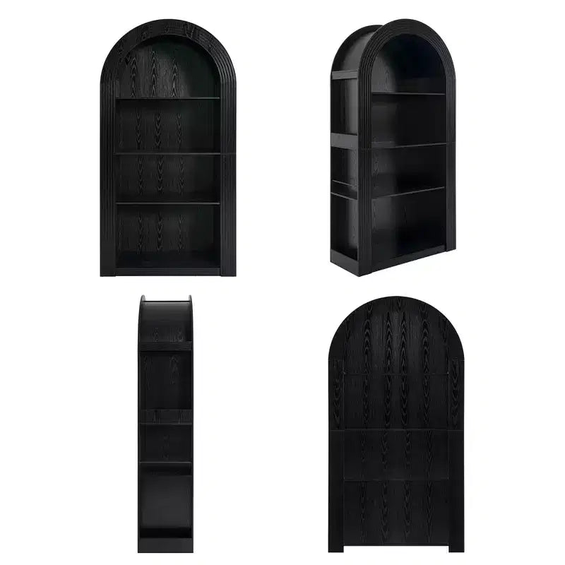 Étagère bibliothèque arquée à 4 niveaux de style Mid-century, armoire de rangement ouverte en bois pour bureau et salon.