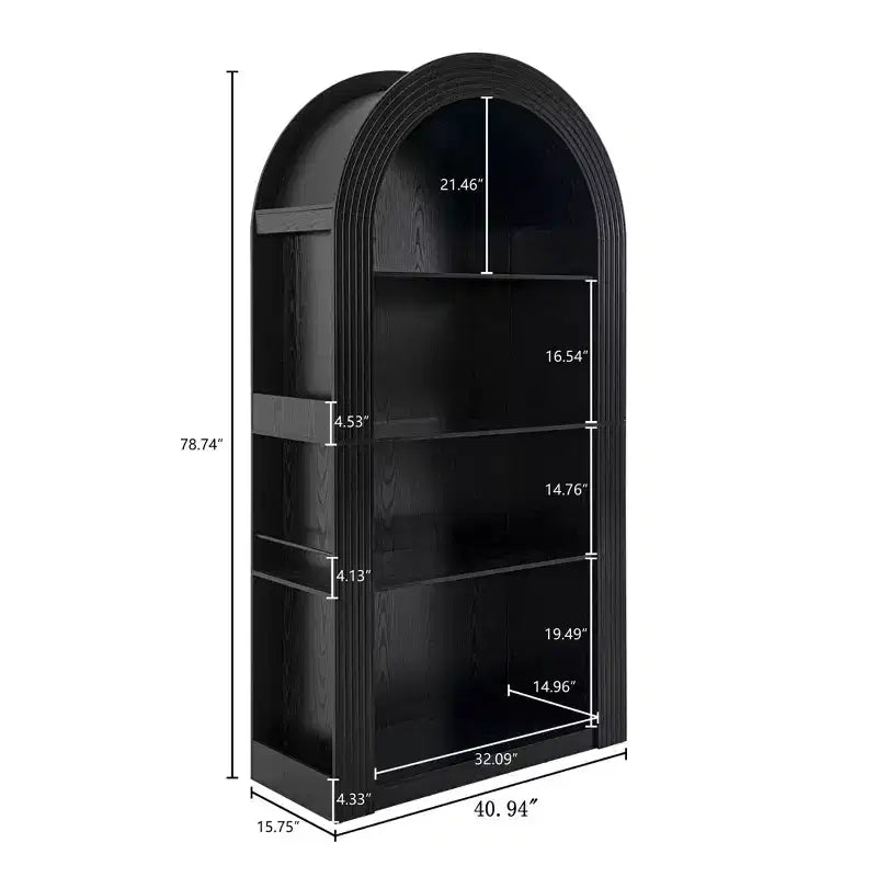 Étagère bibliothèque arquée à 4 niveaux de style Mid-century, armoire de rangement ouverte en bois pour bureau et salon.