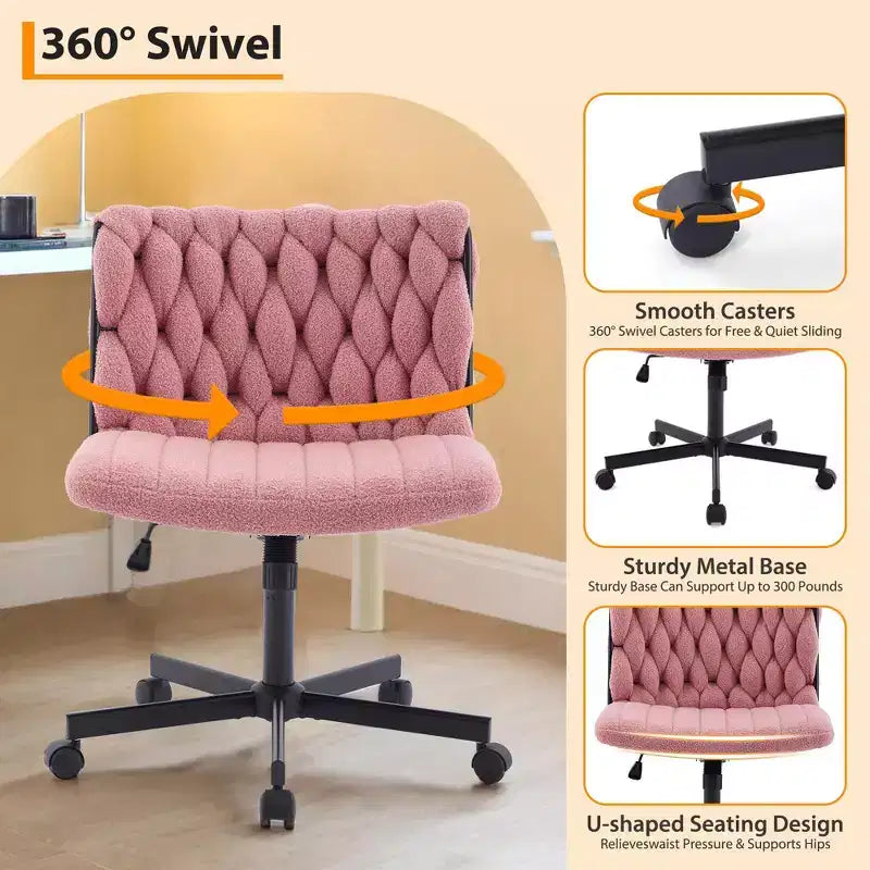 Chaise de bureau large, chaise Criss Cross avec fonction bascule et hauteur réglable, chaise pivotante sans accoudoirs confortable