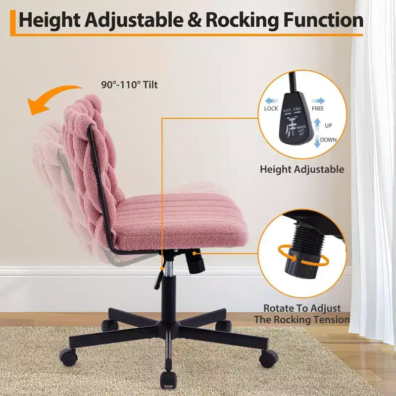 Chaise de bureau large, chaise Criss Cross avec fonction bascule et hauteur réglable, chaise pivotante sans accoudoirs confortable