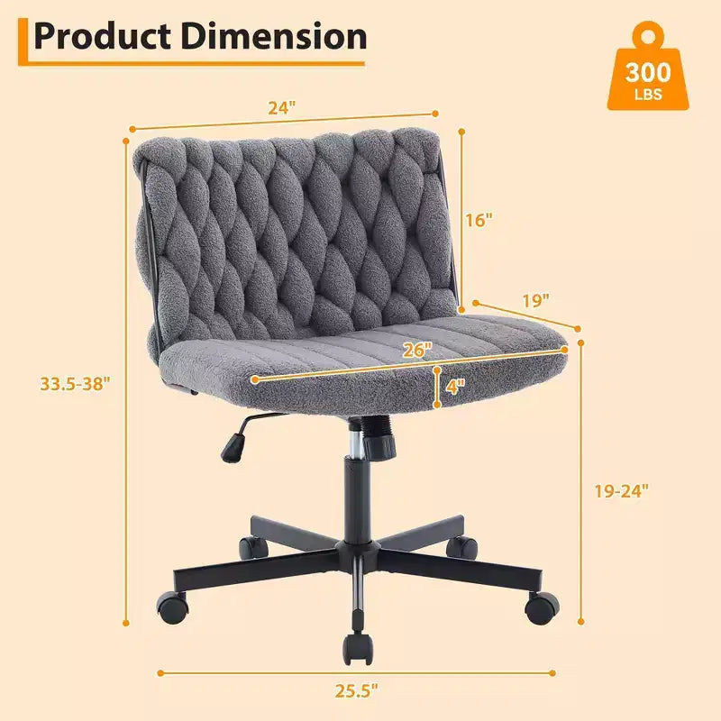 Chaise de bureau large, chaise Criss Cross avec fonction bascule et hauteur réglable, chaise pivotante sans accoudoirs confortable